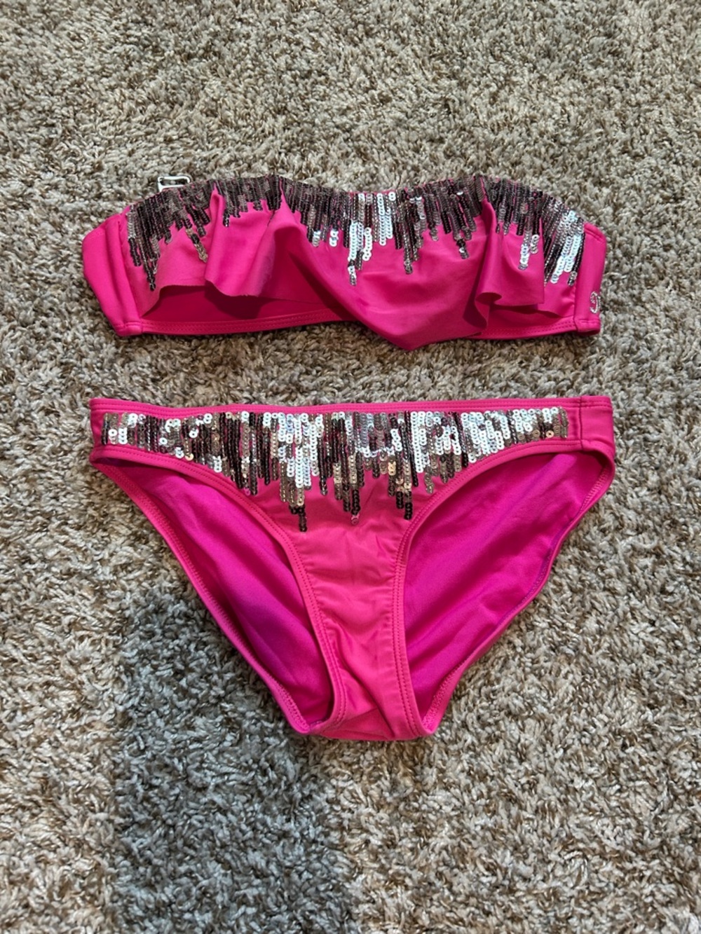 Miss Me Hot Pink Sequin Bandeau Bikini